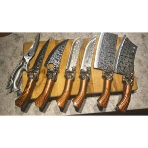 7 Piece Forged CHEF KNIFE Set of Kitchen Knives Cutlery & scissors + Free Gift